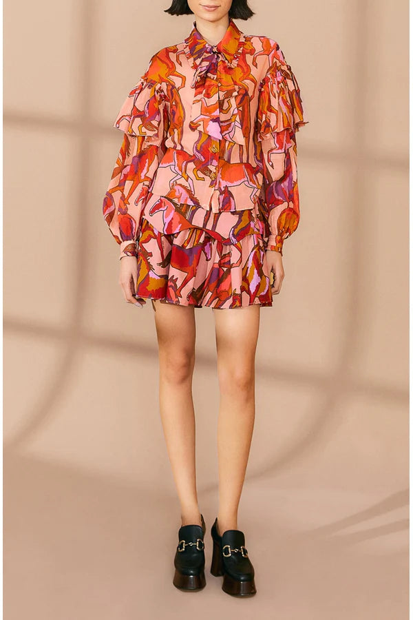 Wild Horsed Rose Bow Neck Tie Blouse