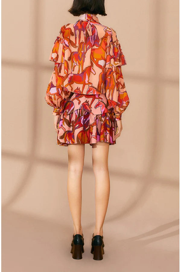 Wild Horsed Rose Bow Neck Tie Blouse