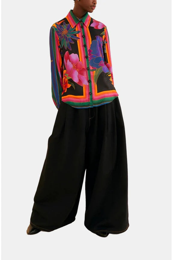 Flower Season Black Scarf Shirt