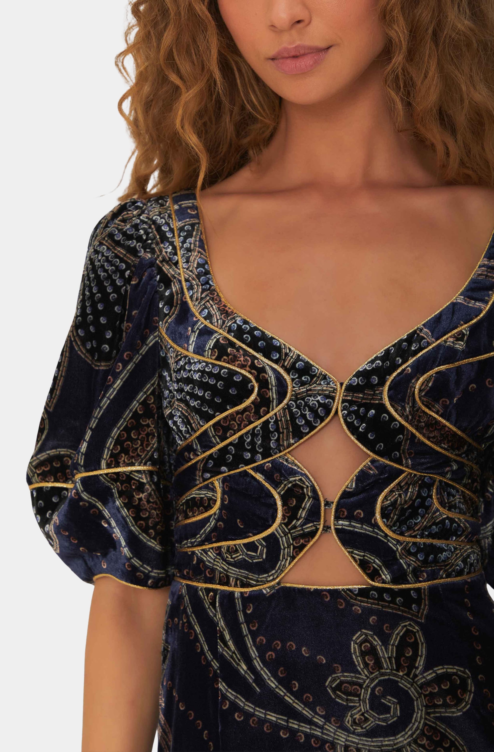 blue floral glam scarf velvet mini dress FARM Rio | Accessories | Blue Floral Glam Scarf Velvet Mini Dress