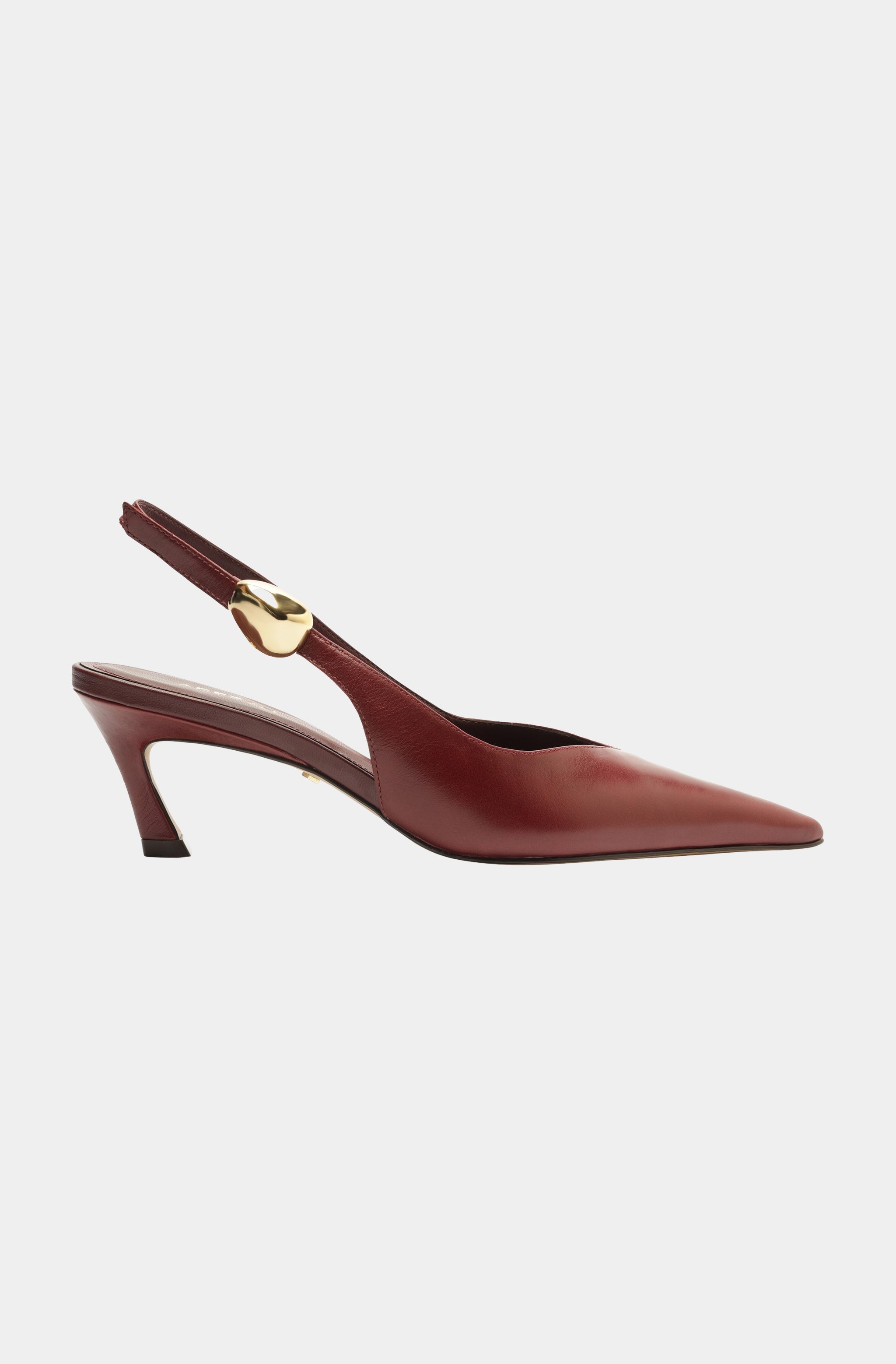 Deep Red Kitten Heel with Gold Detail