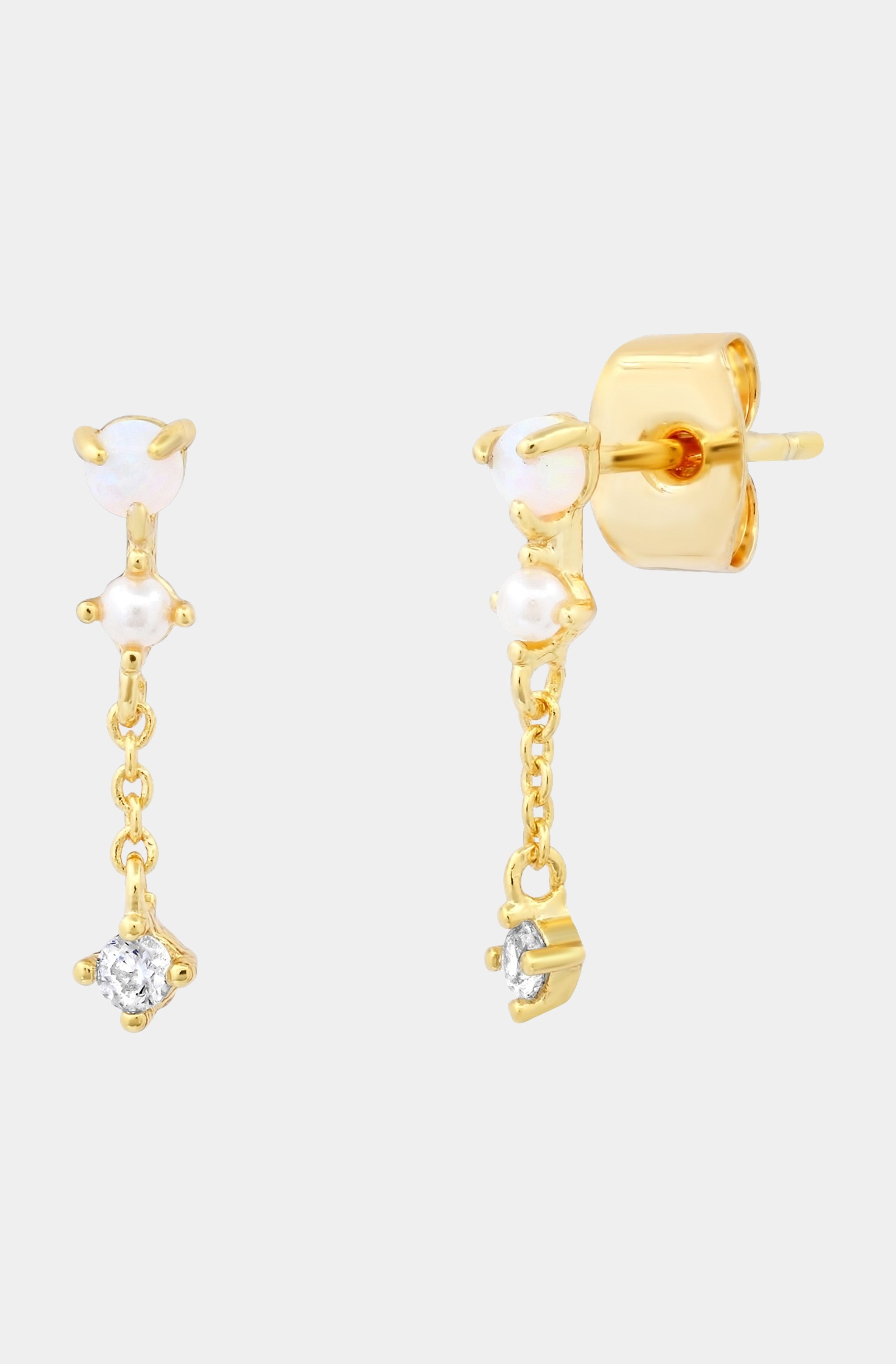 Opal Studs with CZ Chain Dangle