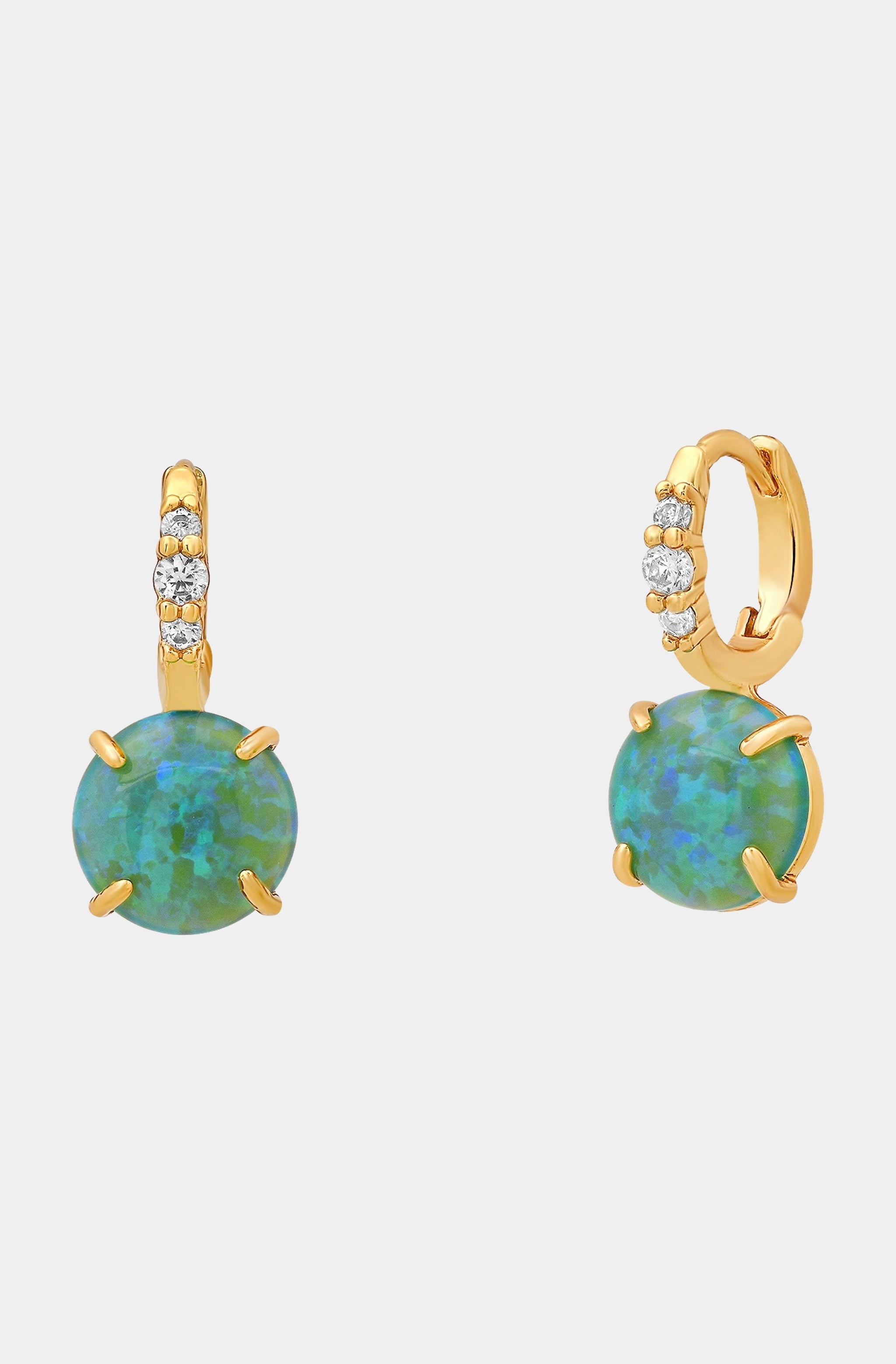 CZ Huggie with Solitaire Opal Stone