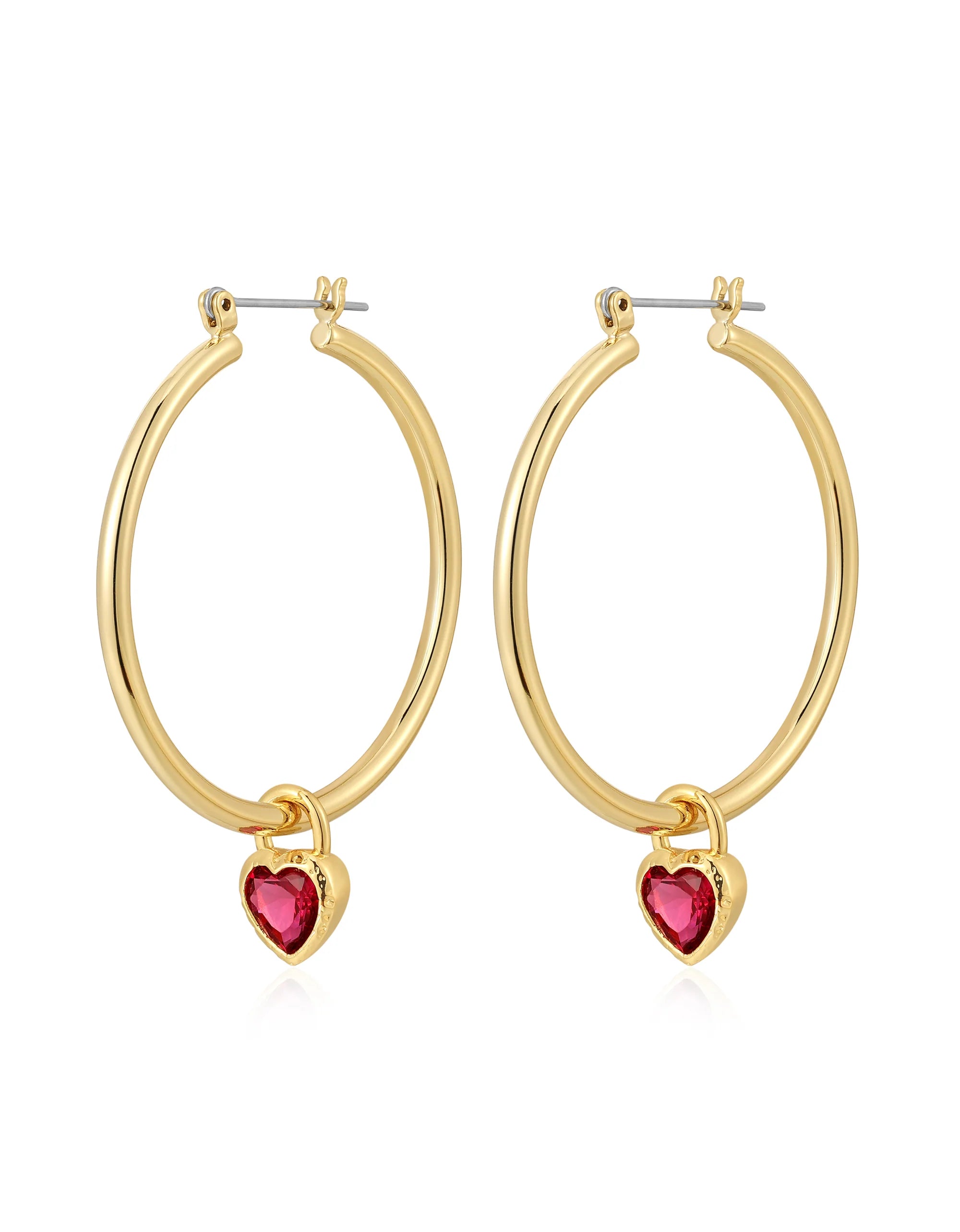 Bezel Heart Charm Hoops
