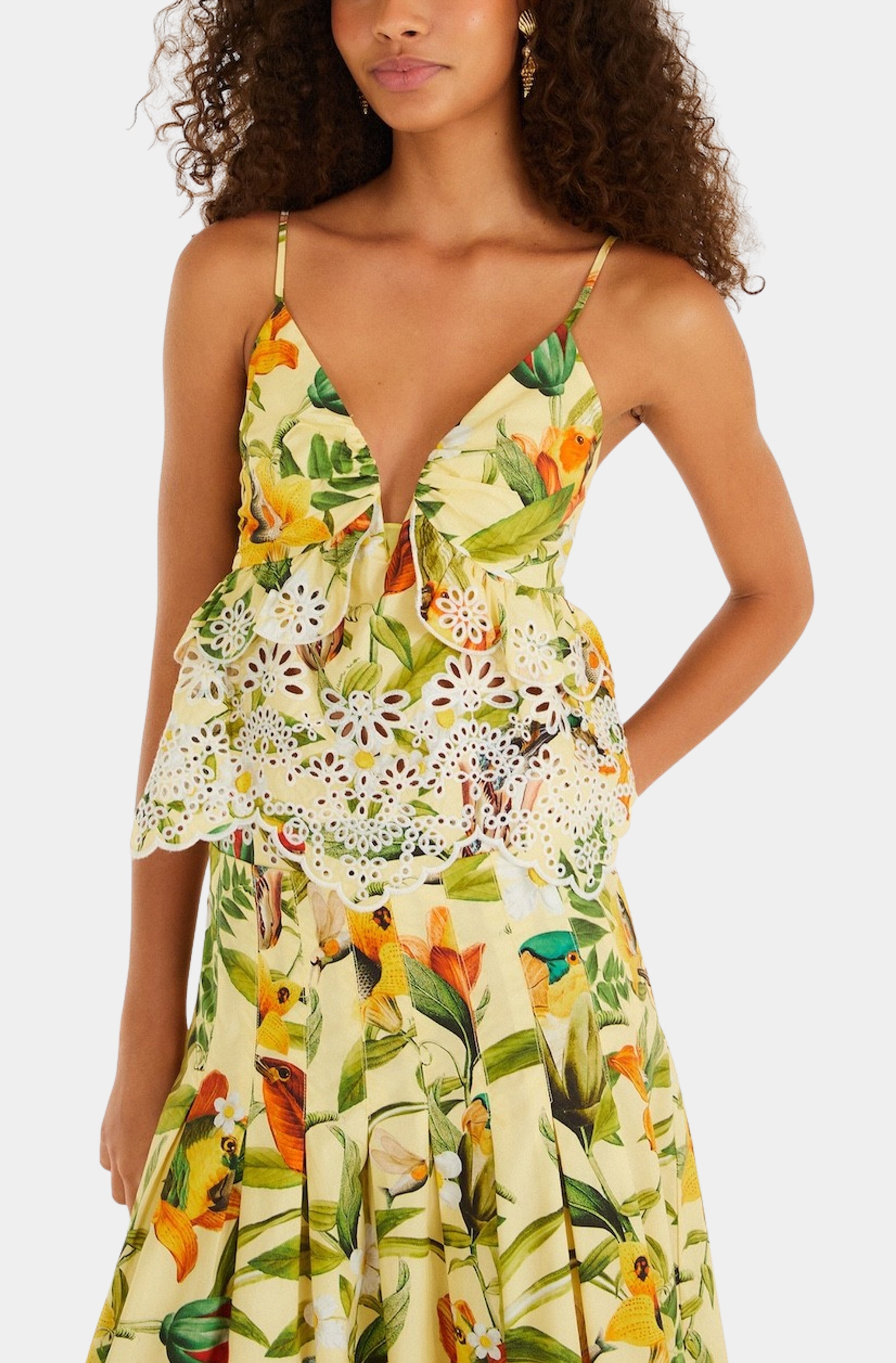 Brasil Collage Soft Yellow Ruffles Sleeveless Blouse