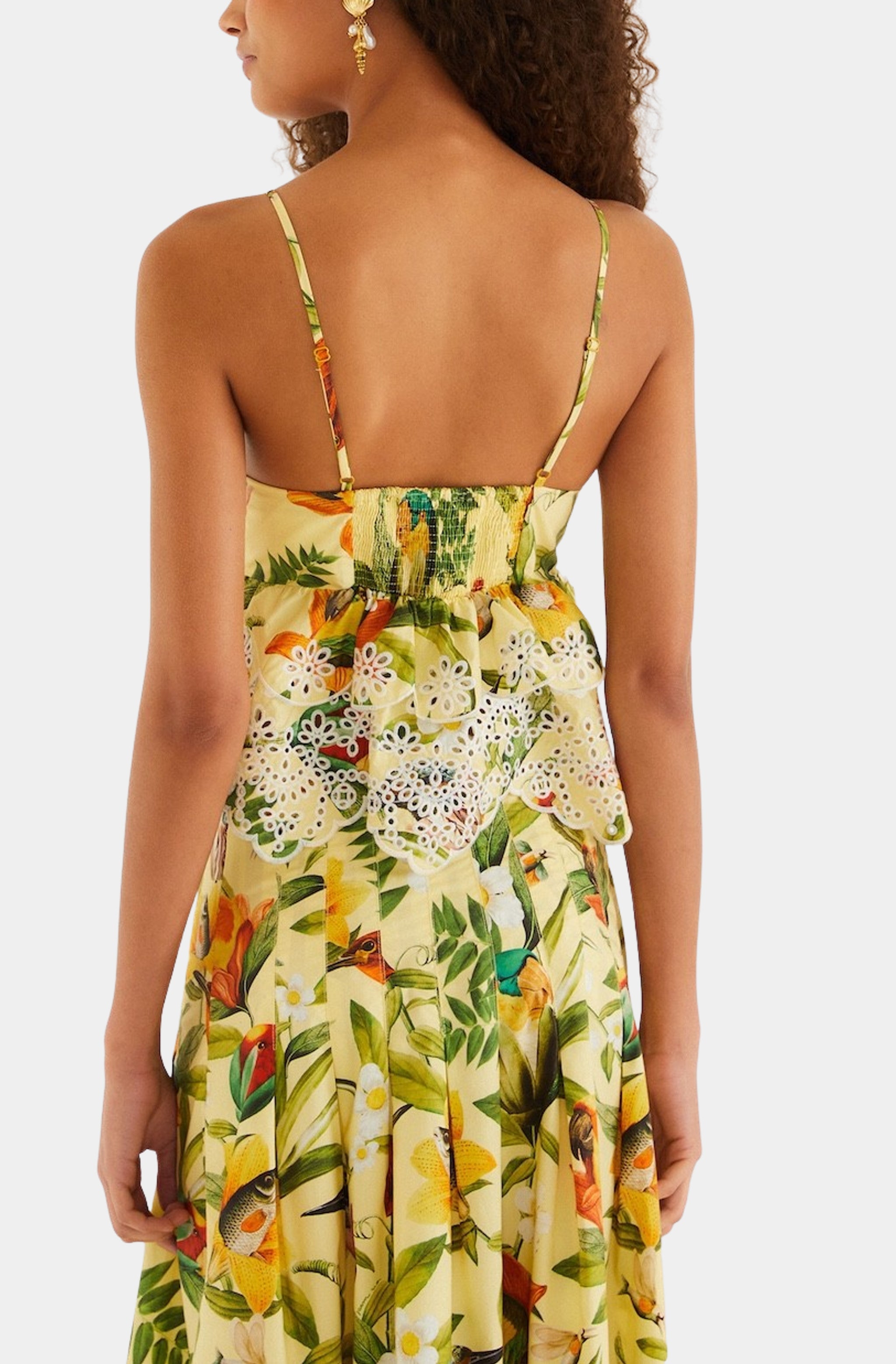 Brasil Collage Soft Yellow Ruffles Sleeveless Blouse