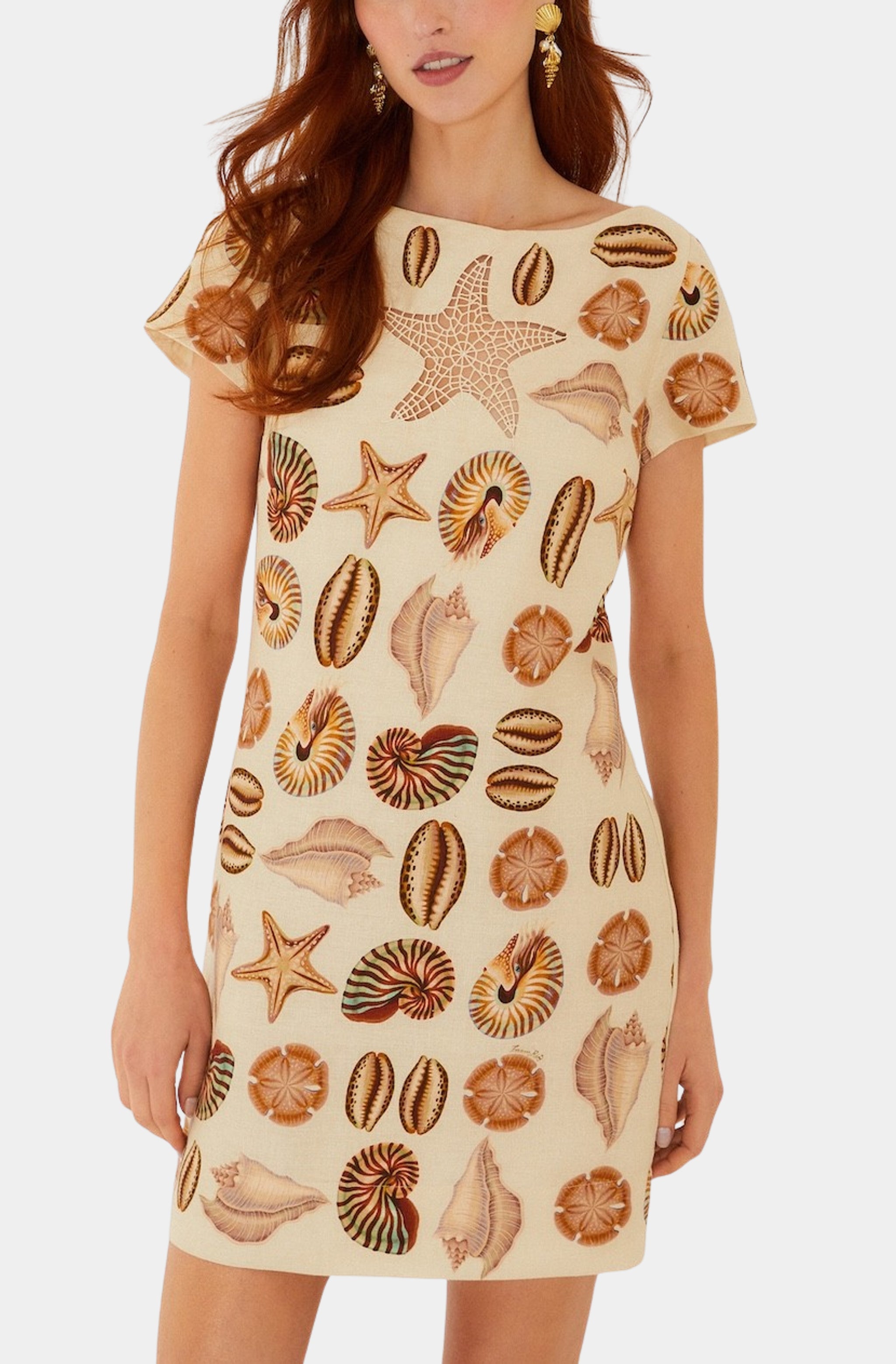 Marine Shells Sand Short Sleeve Mini Dress