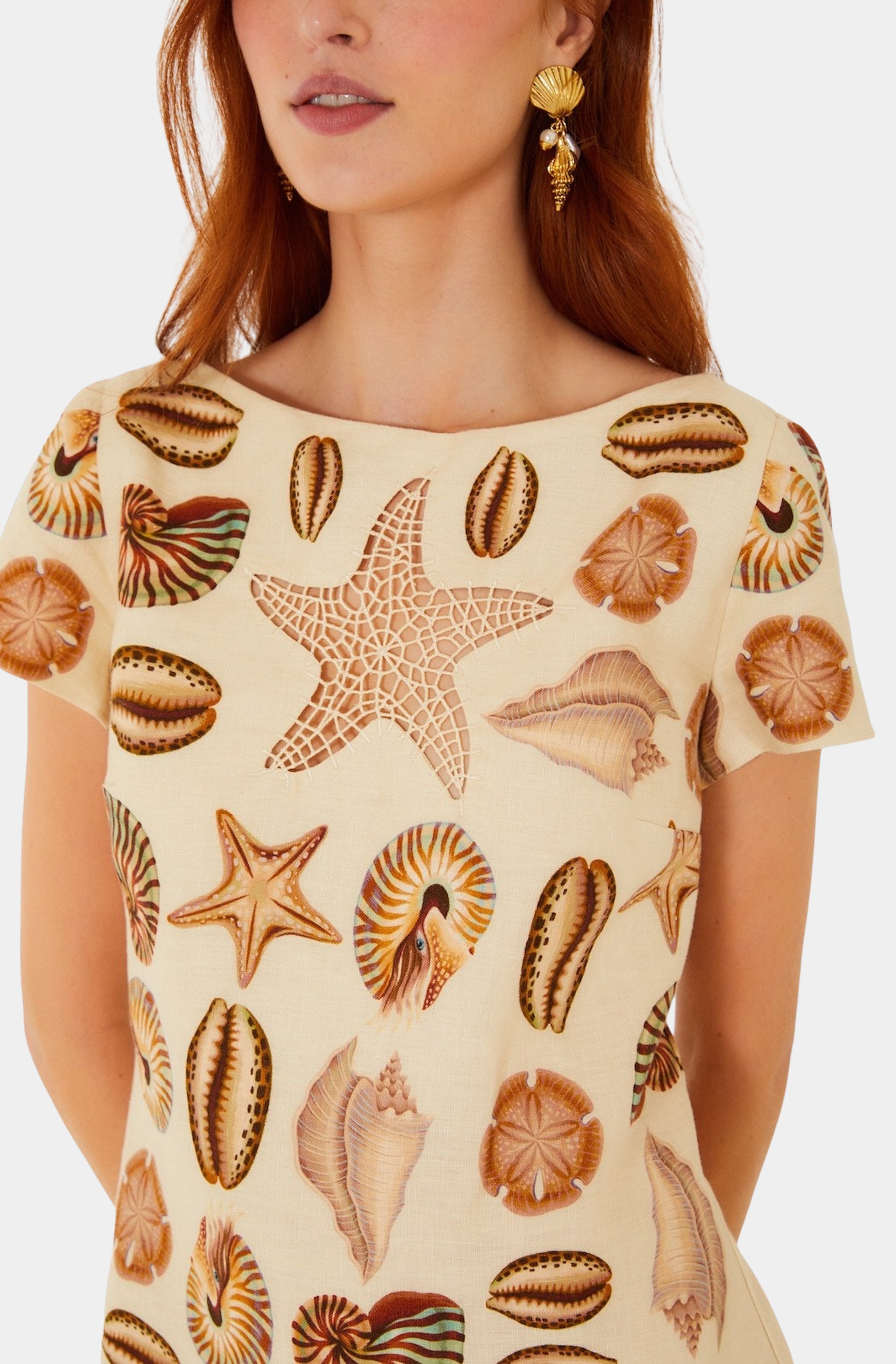 Marine Shells Sand Short Sleeve Mini Dress