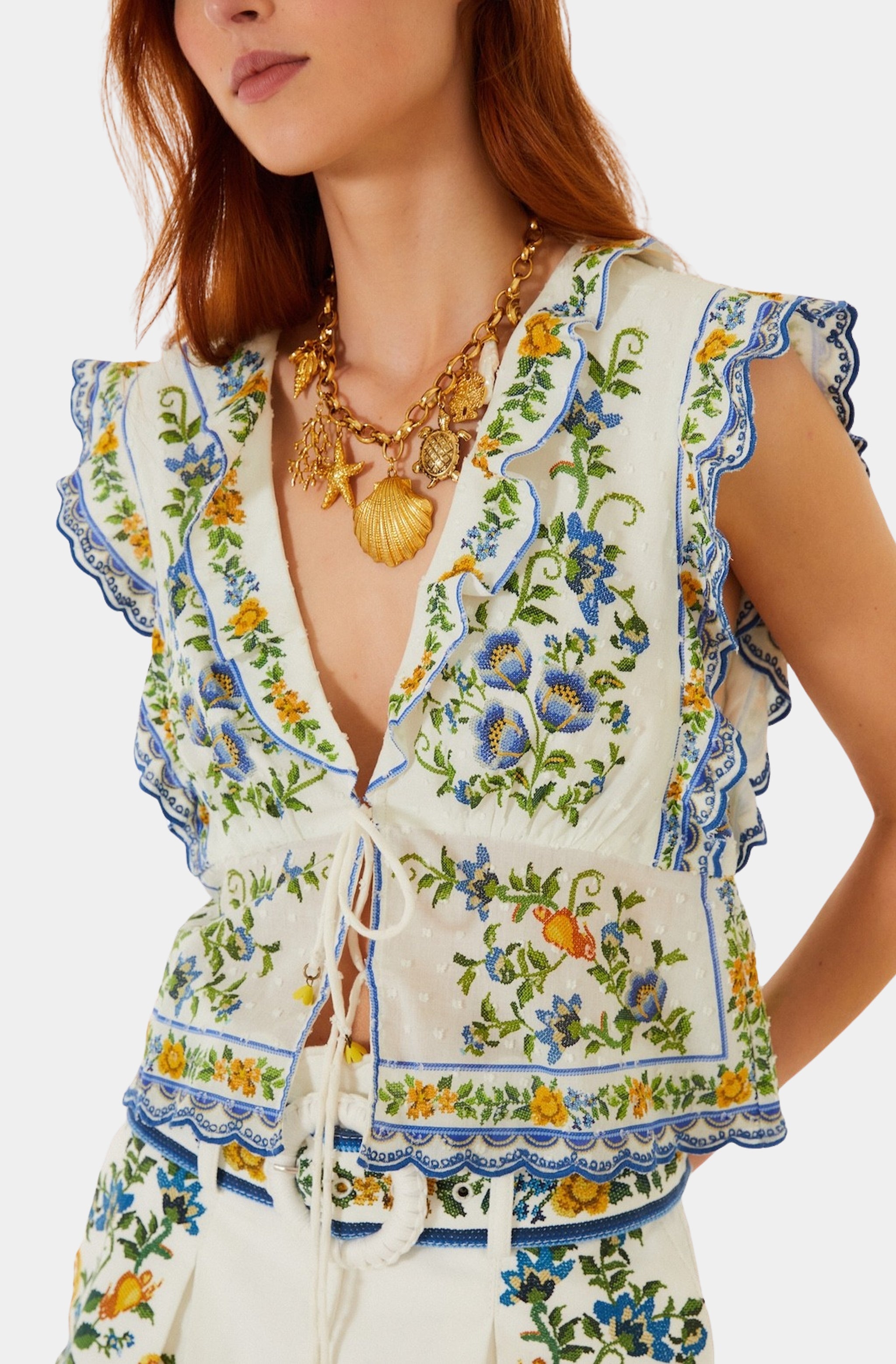 Emily Floral Tapestry Off-White Blouse