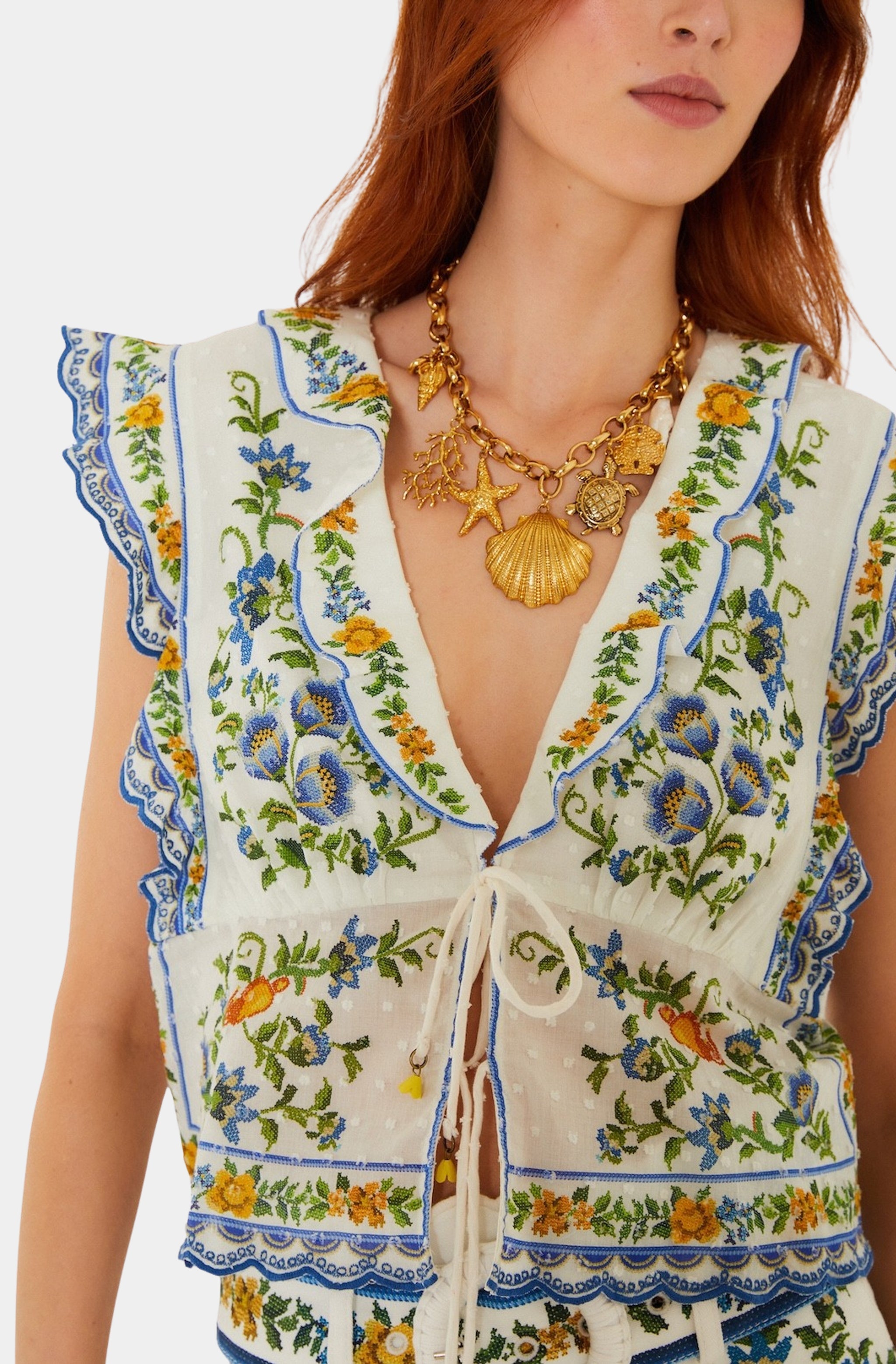 Emily Floral Tapestry Off-White Blouse