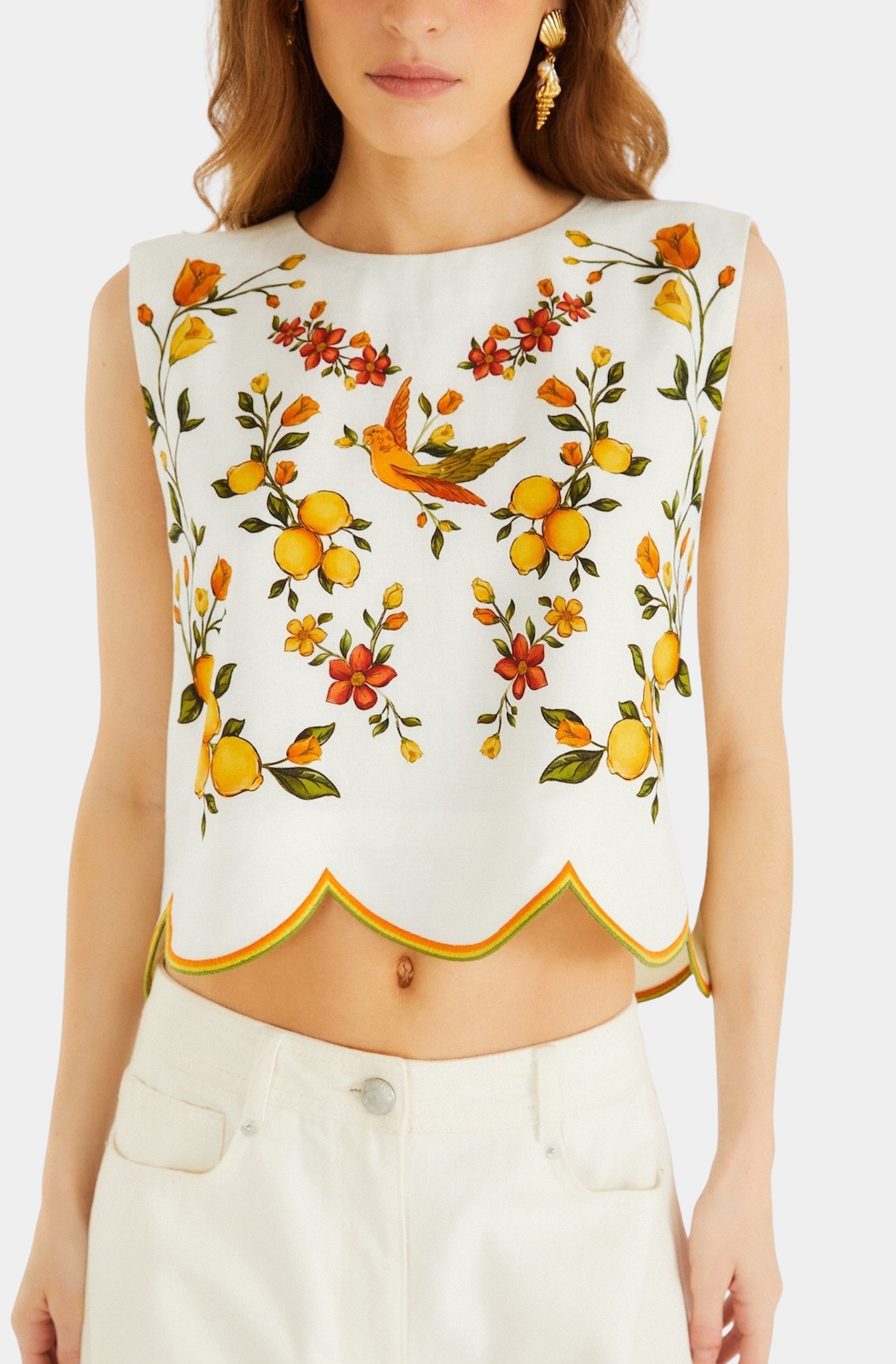 Lemon Bouquet Off-White Blouse