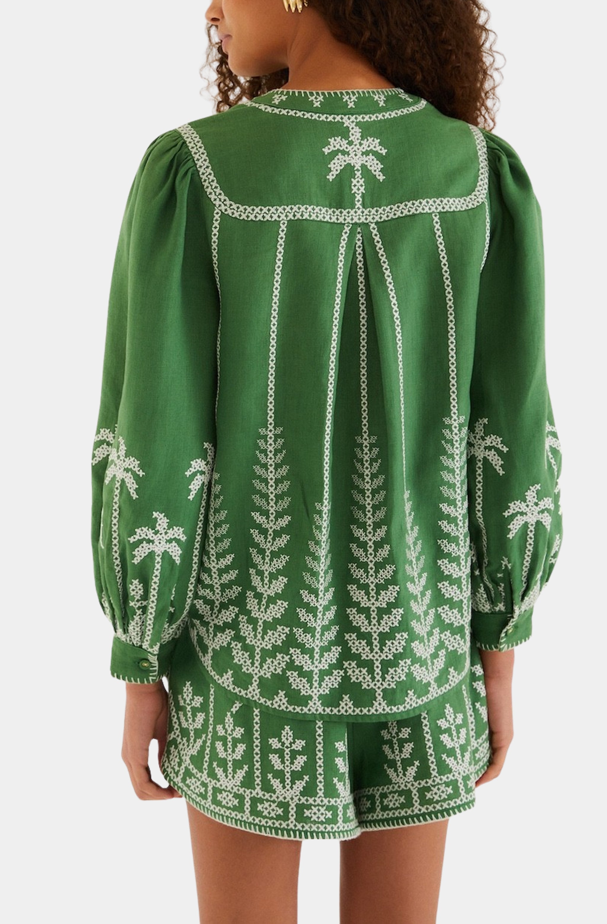 Bicolor Cross Stitch Embroidery Blouse Long Sleeve