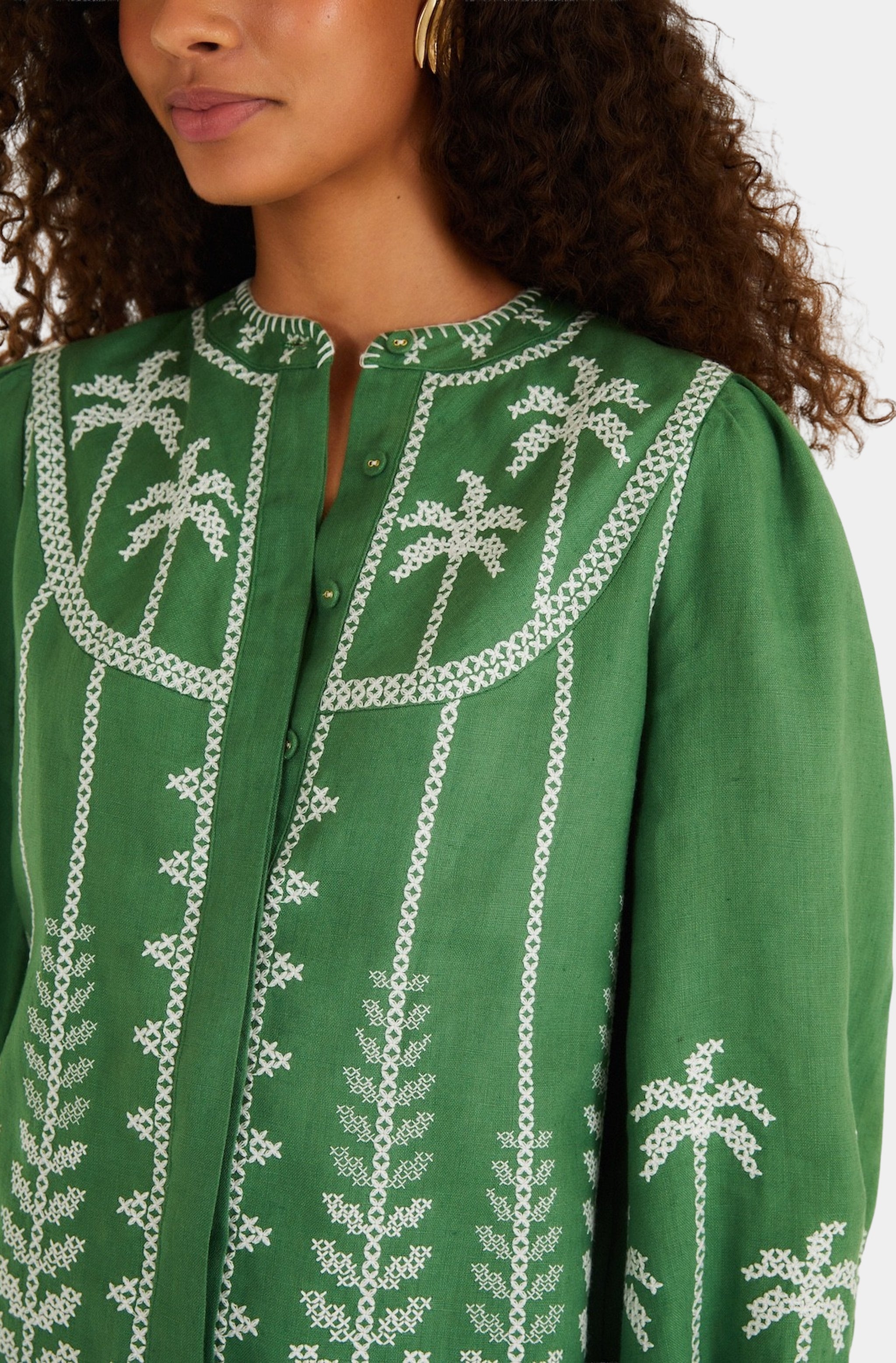 Bicolor Cross Stitch Embroidery Blouse Long Sleeve